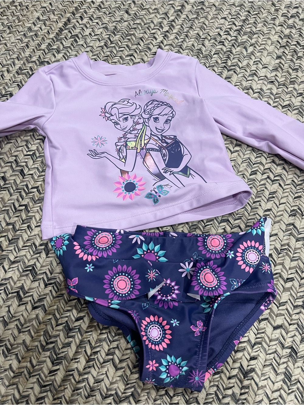 Disney Girls Lavender Long-Sleeve Anna & Elsa Two-Piece swim suit 12 months